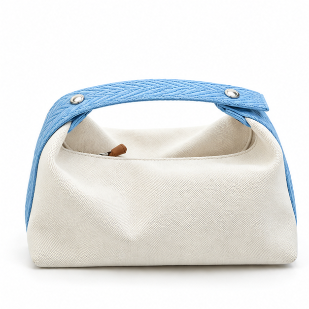 Sky Blue Strap Cream Canvas Handbag Purse