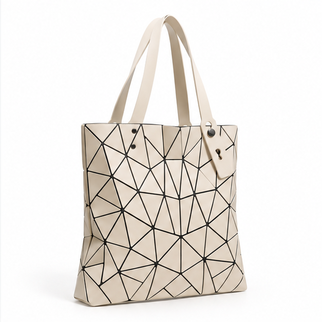 Khaki Geometric Mosaic Pattern Shoulder Tote