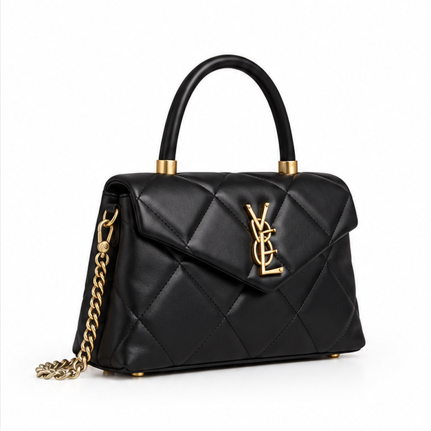 Elegant Black Quilted Top Handle Handbag