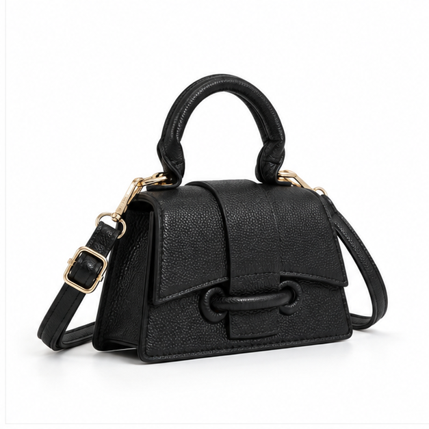 Elegant Black Structured Mini Crossbody Handbag