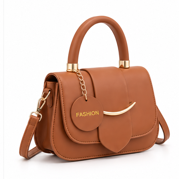Elegant Cognac Structured Top Handle Handbag