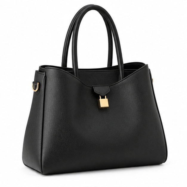 Elegant Black Structured Leather Tote Handbag