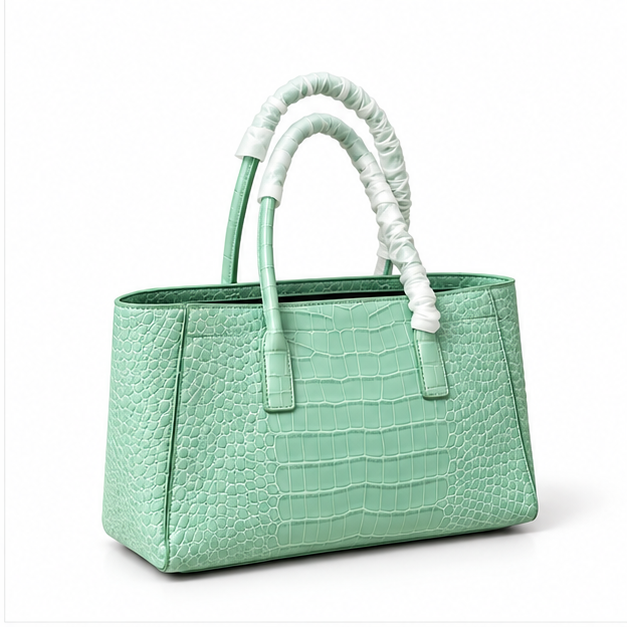 Mint Crocodile Texture Structured Tote Bag