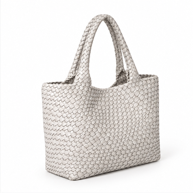 Ivory Woven Braided Large Tote Handbag