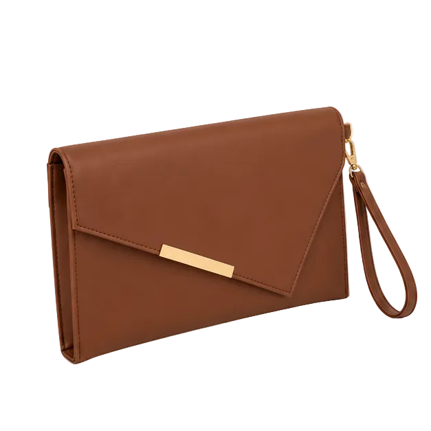Elegant Brown Envelope Wristlet Clutch Bag