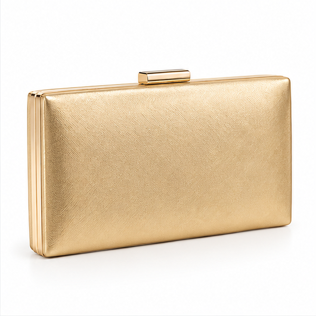 Elegant Gold Metallic Box Clutch Bag