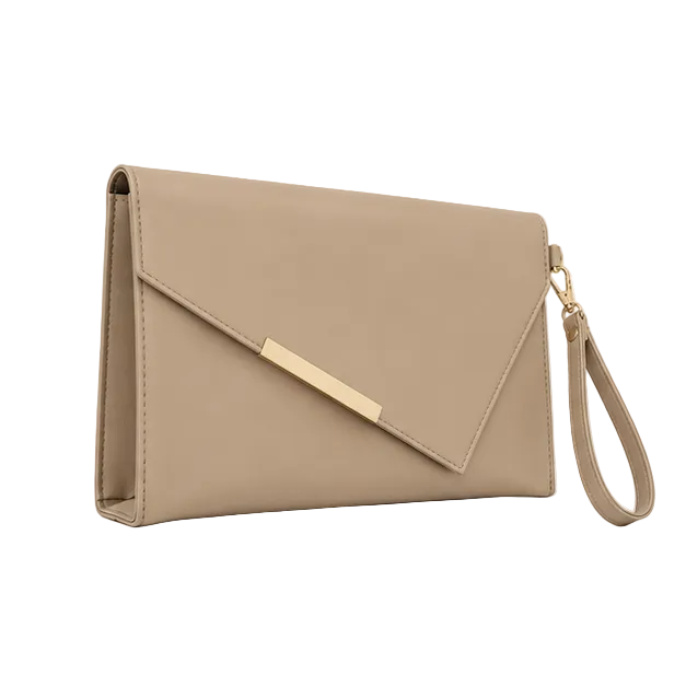 Khaki Envelope Wristlet Clutch Evening Bag
