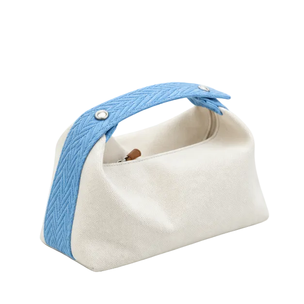 Sky Blue Strap Cream Canvas Handbag Purse