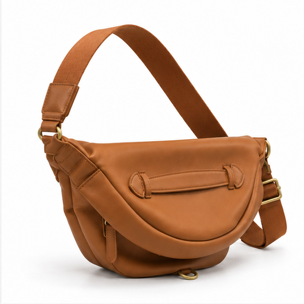 Cognac Crescent Adjustable Everyday Crossbody Bag