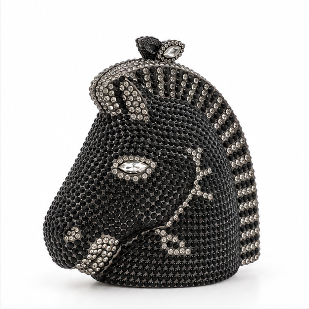 Black Crystal Horse Head Evening Clutch