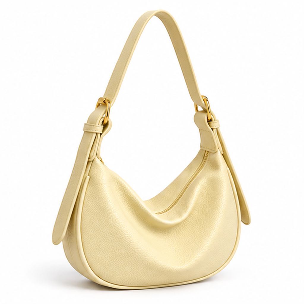 Yellow Crescent Textured Shoulder Hobo Bag
