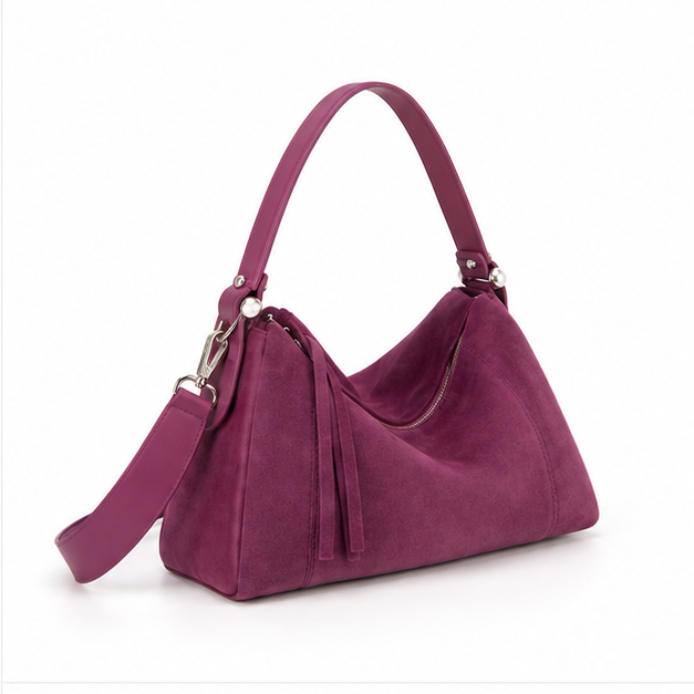 Plum Suede Slouchy Shoulder Handbag Purse
