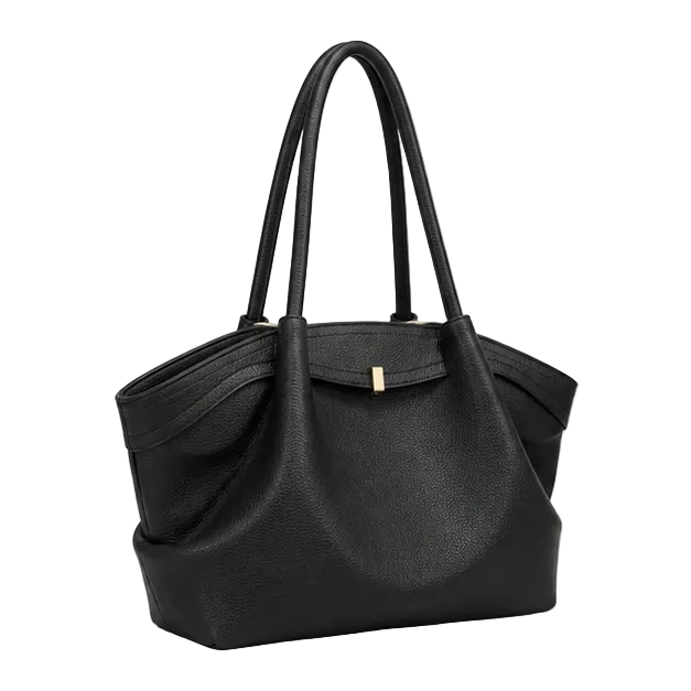 Black Pebbled Leather Elegant Shoulder Tote