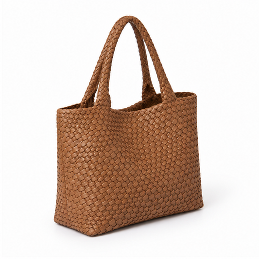 Handwoven Brown Leather Everyday Tote Bag