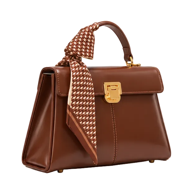 Elegant Brown Scarf Accent Structured Handbag