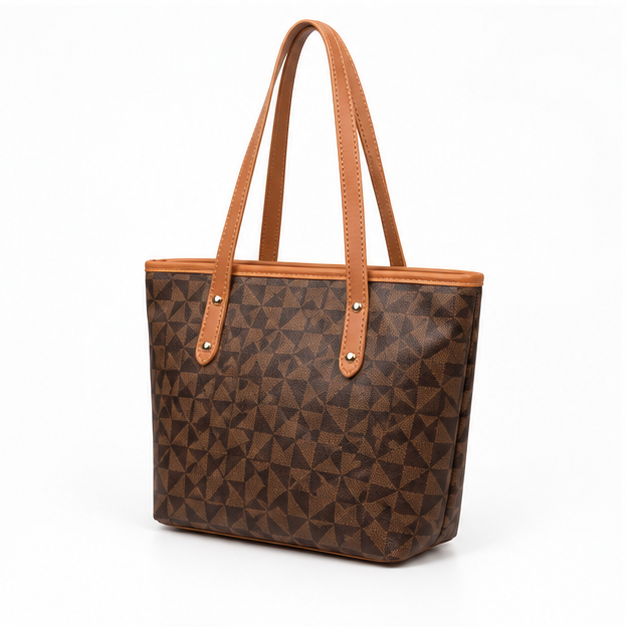 Geometric Brown Pattern Everyday Shoulder Tote