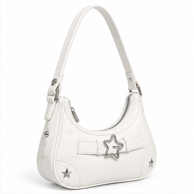 White Star Buckle Crescent Shoulder Bag