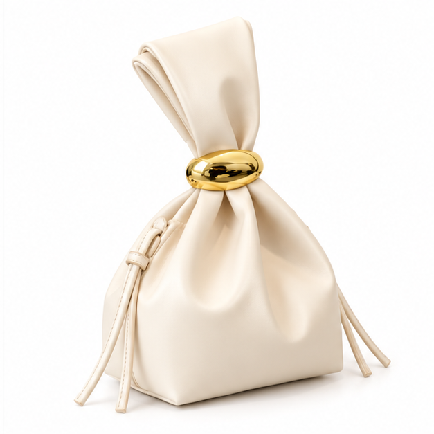 Elegant Ruched Gold Accent Pouch Bag