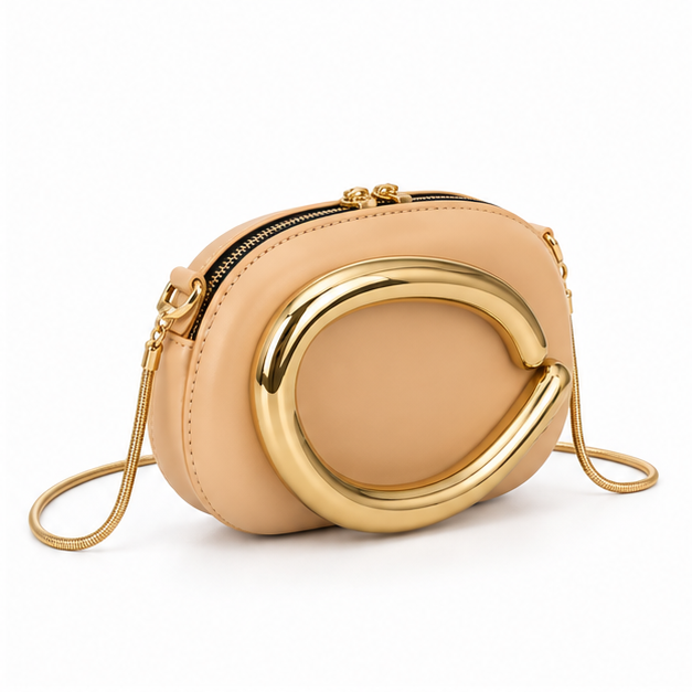 Elegant Khaki Gold Accent Evening Clutch Bag