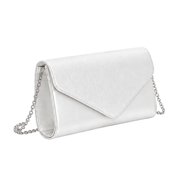 White Silver Chain Envelope Clutch Bag