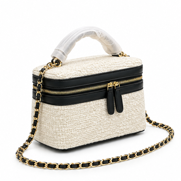 Elegant Tweed Chain Vanity Shoulder Bag