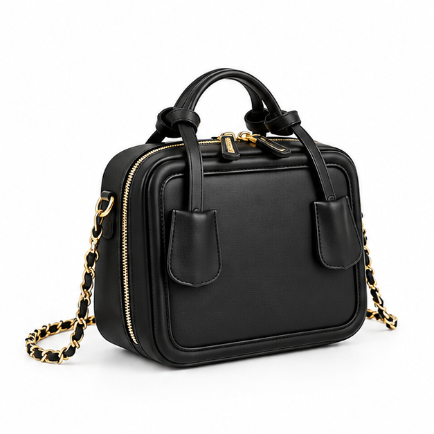 Black Structured Chain Strap Handbag Purse