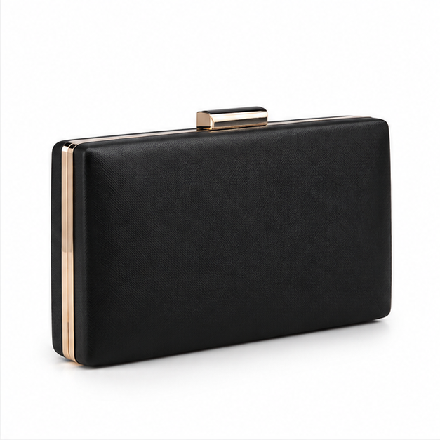 Elegant Black Textured Rectangular Clutch Bag