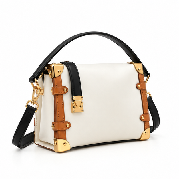 Elegant Structured Contrast Trim Shoulder Bag