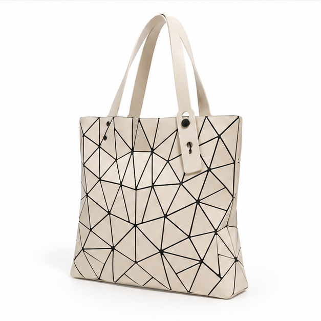 Khaki Geometric Mosaic Pattern Shoulder Tote