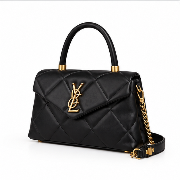 Elegant Black Quilted Top Handle Handbag