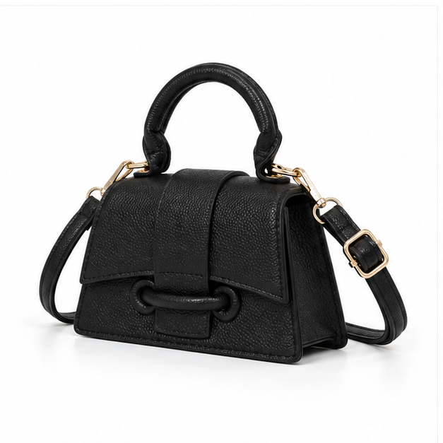 Elegant Black Structured Mini Crossbody Handbag