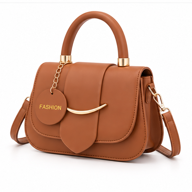 Elegant Cognac Structured Top Handle Handbag