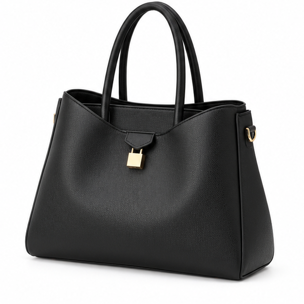 Elegant Black Structured Leather Tote Handbag