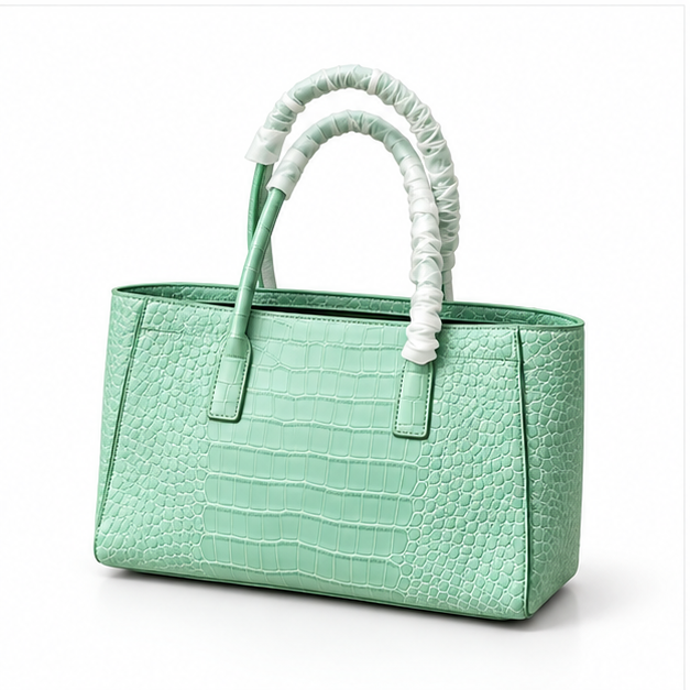 Mint Crocodile Texture Structured Tote Bag