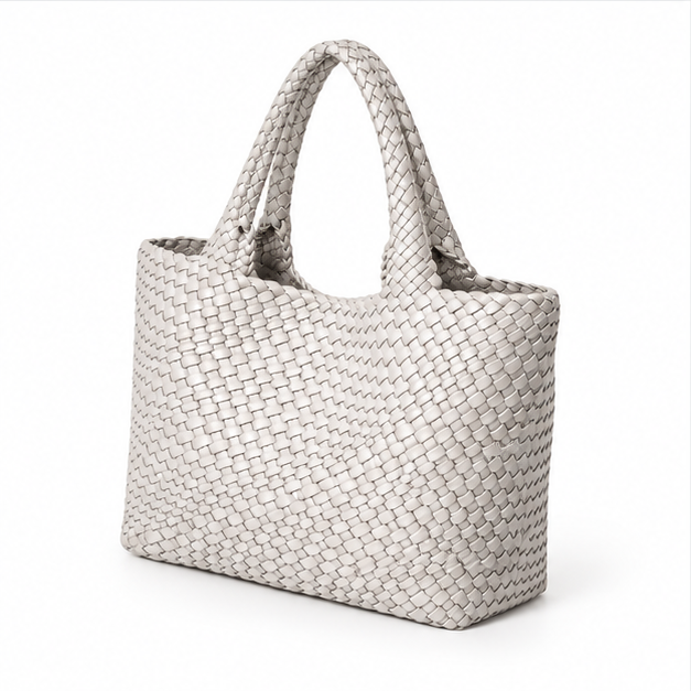Ivory Woven Braided Large Tote Handbag