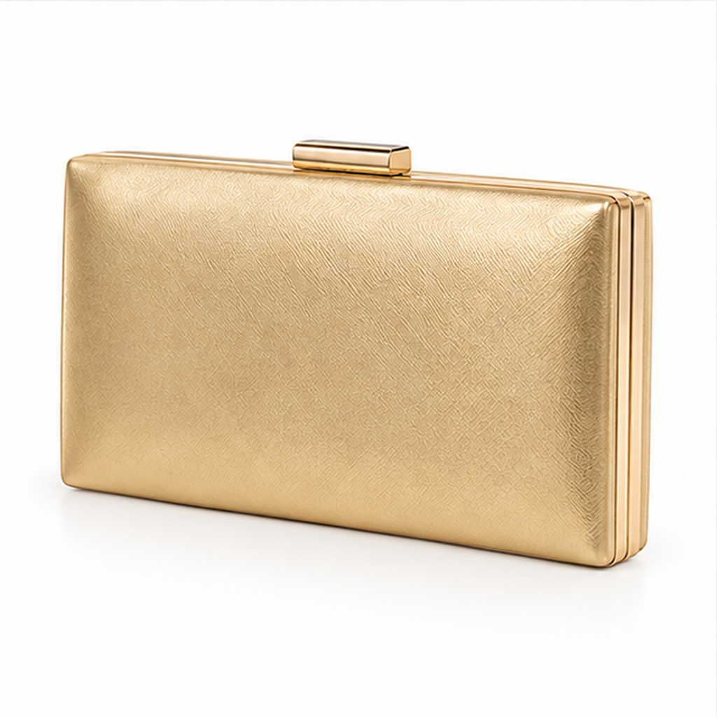 Elegant Gold Metallic Box Clutch Bag