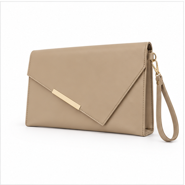 Khaki Envelope Wristlet Clutch Evening Bag