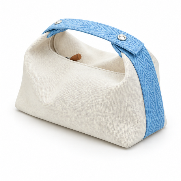 Sky Blue Strap Cream Canvas Handbag Purse