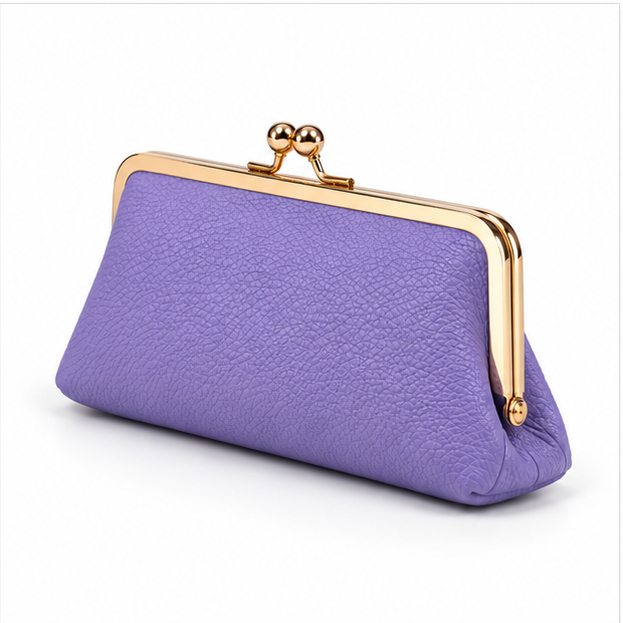 Lavender Pebbled Leather Kiss-Lock Clutch Purse