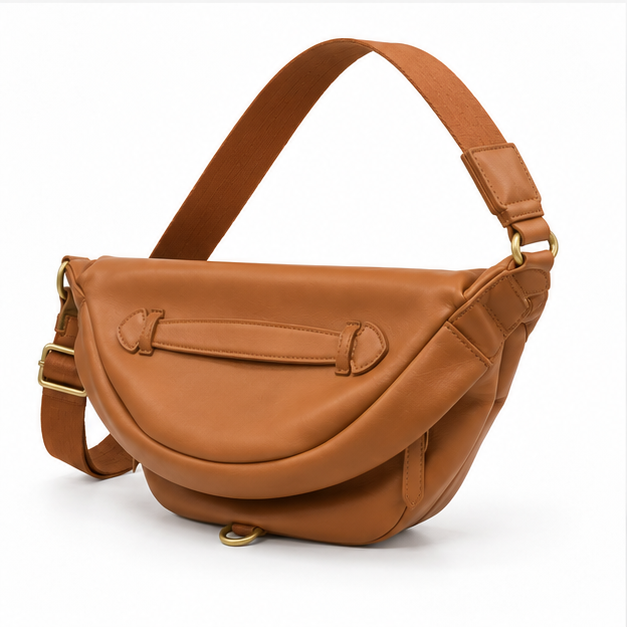 Cognac Crescent Adjustable Everyday Crossbody Bag