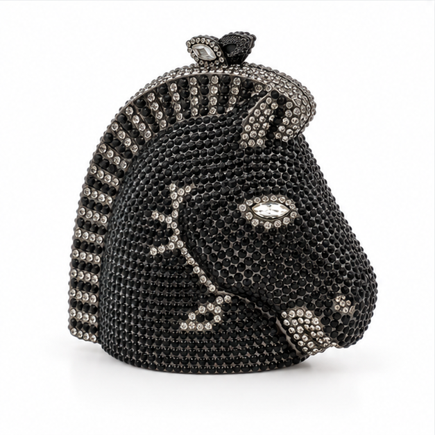 Black Crystal Horse Head Evening Clutch