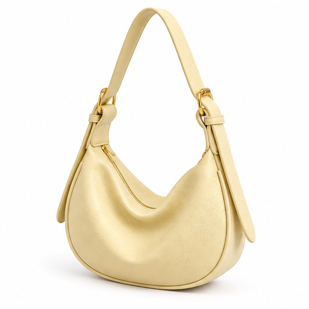 Yellow Crescent Textured Shoulder Hobo Bag