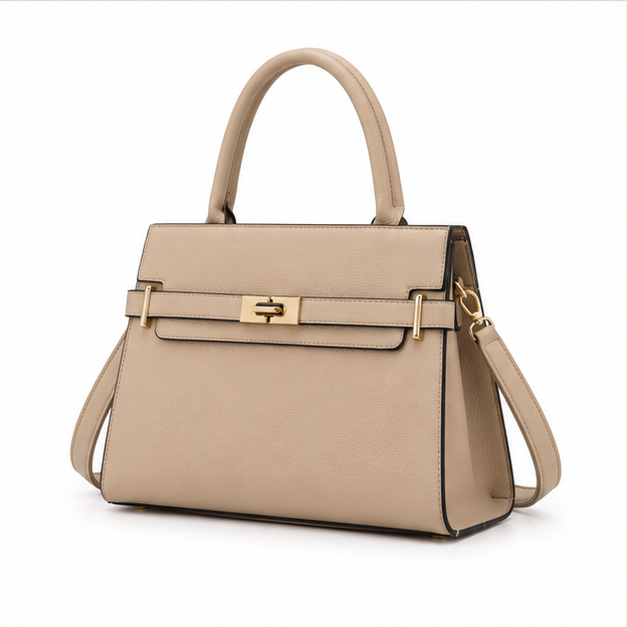Khaki Structured Leather Top Handle Handbag