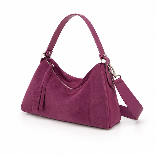 Plum Suede Slouchy Shoulder Handbag Purse