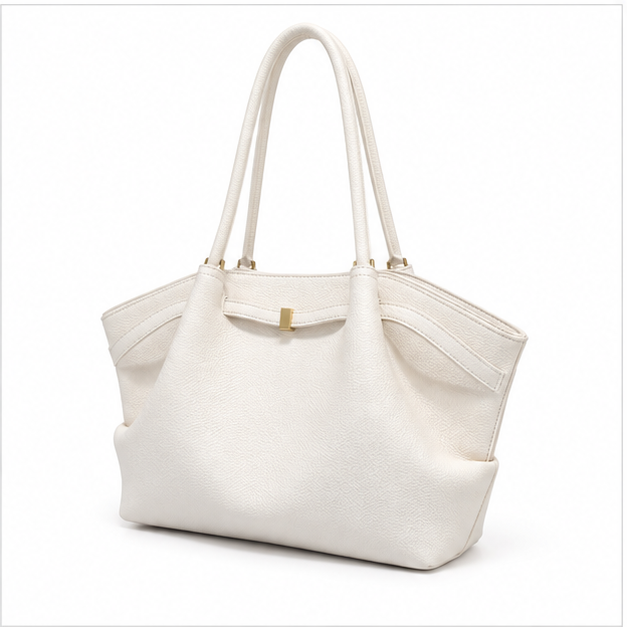 Ivory Pebbled Leather Elegant Shoulder Tote
