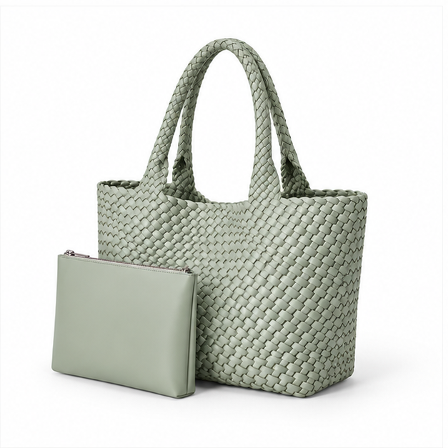 Sage Woven Tote With Matching Pouch