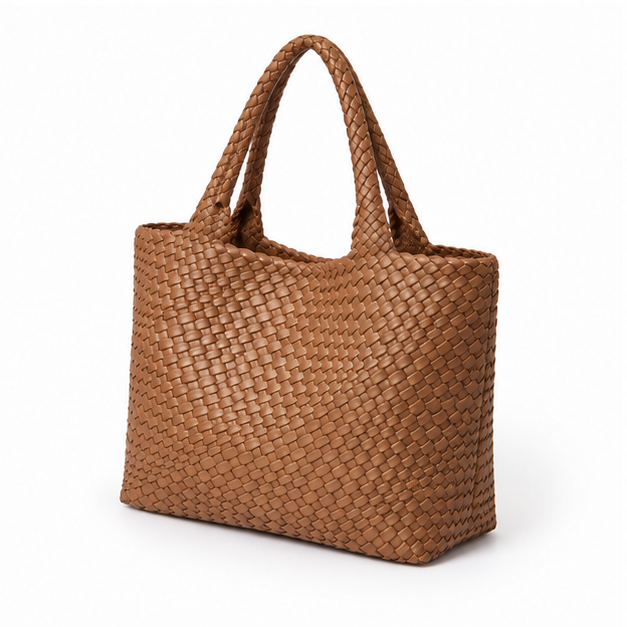 Handwoven Brown Leather Everyday Tote Bag
