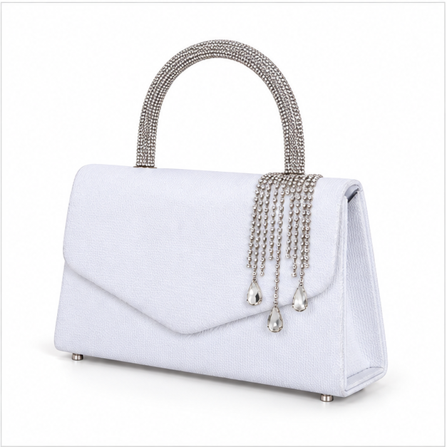 White Crystal Tassel Evening Clutch Handbag
