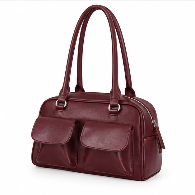 Burgundy Double Pocket Structured Shoulder Bag