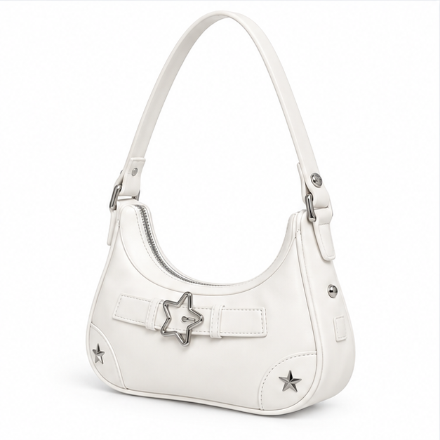 White Star Buckle Crescent Shoulder Bag